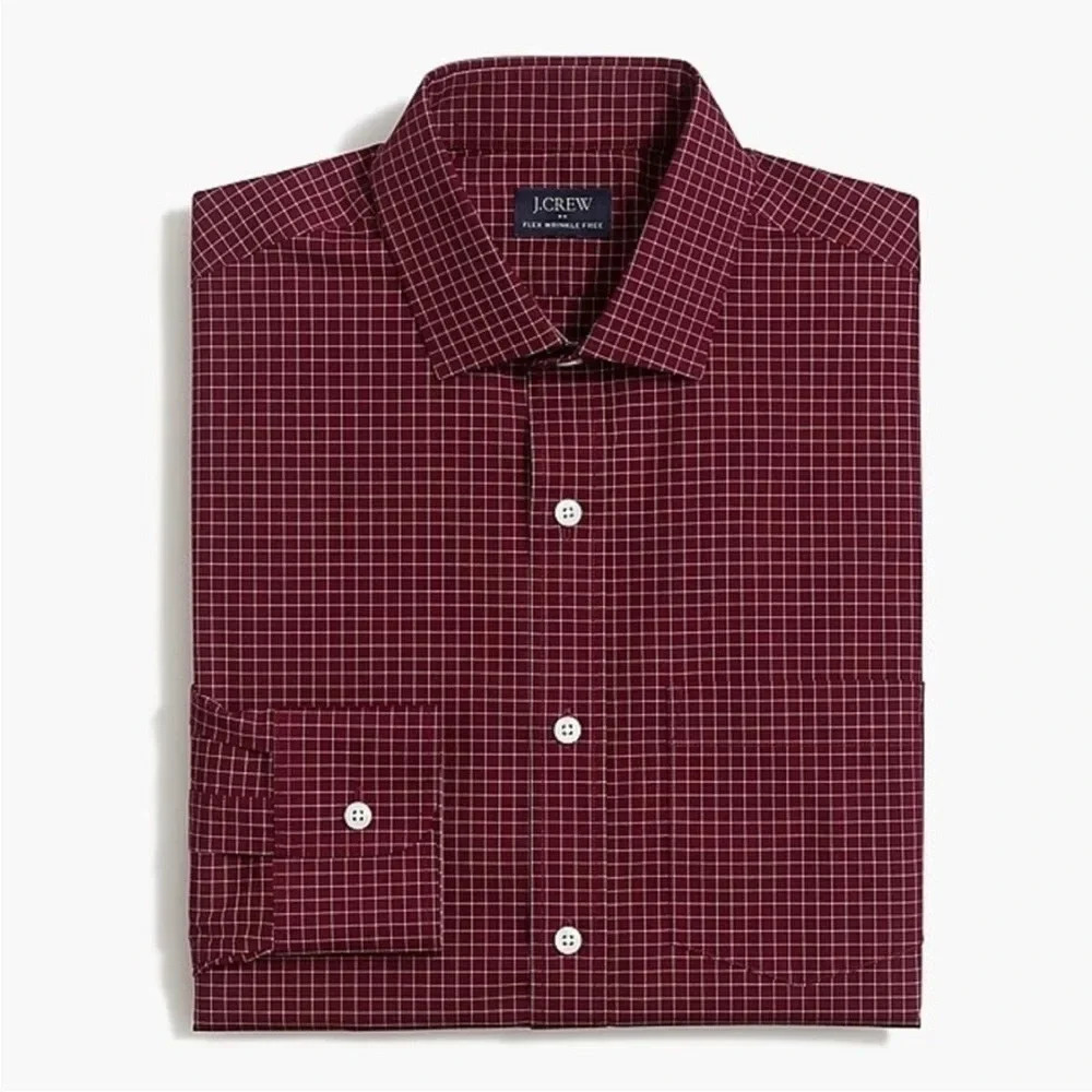 NWT J.CREW THOMPSON MAROON CHECKERED FLEX FIT BUTTON DOWN SHIRT